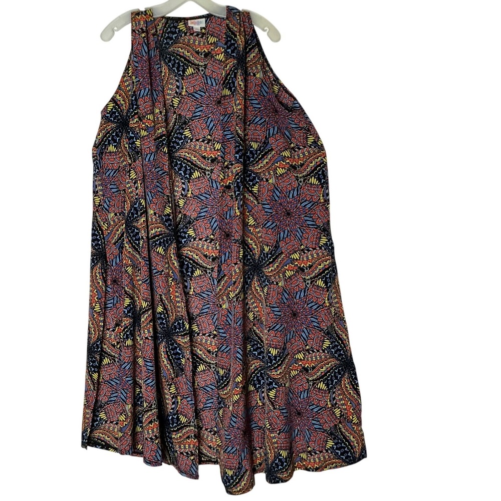 LuLaRoe Joy Vest Womens Large Multi Color Geometric Kaleidoscope Longline Duster